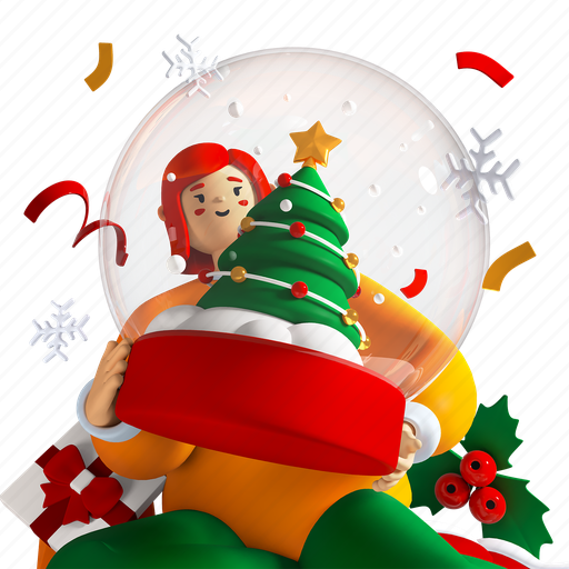 Girl, christmas, new year, glass ball 3D illustration - Download on Iconfinder