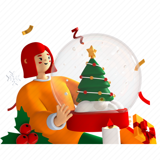 Girl, christmas, new year, glass ball 3D illustration - Download on Iconfinder