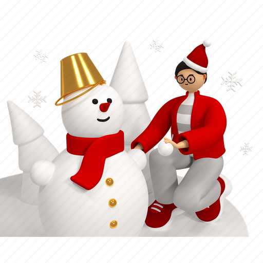 Snowman, boy, new year, winter 3D illustration - Download on Iconfinder