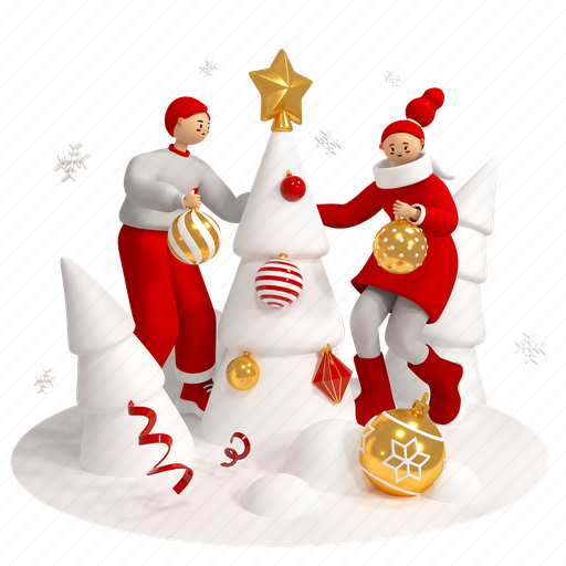 Winter, couple, new year, christmas tree 3D illustration - Download on Iconfinder