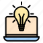 creative, idea, light, bulb, bright, laptop, device 