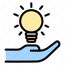 creative, idea, light, bulb, bright, hand, lamp