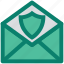 email secure, letter, open envelope, security, shield 