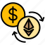 cryptocurrency, crypto, currency, dollar, ethereum, exchange, arrow 