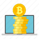 bitcoin, coin, computer, cryptoicons, income, laptop, monitor