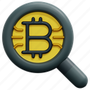 search, magnifying, glass, crypto, cryptocurrency, bitcoin, mining, 3d