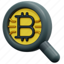 search, magnifying, glass, crypto, cryptocurrency, mining, bitcoin, 3d 