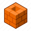 block, brick, bricklaying, brown, chimney, cube, red