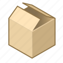 box, cardboard, cube, open, packing, removal, slightly