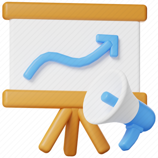 Presentation, megaphone, report, graph, increase, marketing, business 3D illustration - Download on Iconfinder