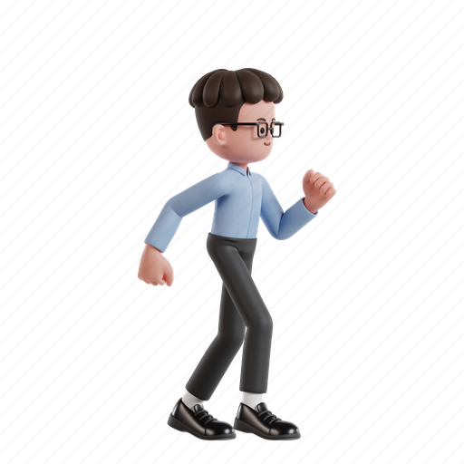 Run, 3d character, 3d illustration, 3d render, 3d businessman, blue shirt, eyeglasses 3D illustration - Download on Iconfinder