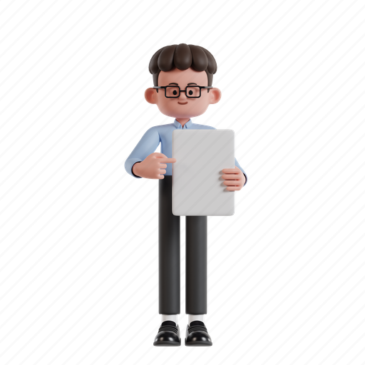 Holding, paper, 3d character, 3d illustration, 3d render, 3d businessman, blue shirt 3D illustration - Download on Iconfinder