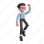 fly, 3d character, 3d illustration, 3d render, 3d businessman, blue shirt, eyeglasses, cheerful, excited, excitement, expression, jump, happiness, success, jumping, joy, freedom 