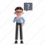 think, 3d character, 3d illustration, 3d render, 3d businessman, blue shirt, chin, holding, question mark, bubble, idea, imagination, find solution, inspiration, strategy, thinking, smart solution 