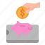 saving, piggybank, mobile, online, currency 