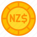 new, zealand, dollar, coin, currency, money, cash