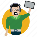 avatar, client, man, person, support, tablet, user