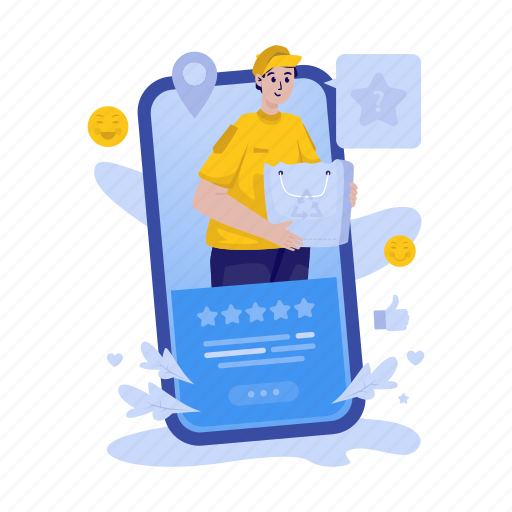 Online shopping, ecommerce, feedback, review, rating, services, courier illustration - Download on Iconfinder