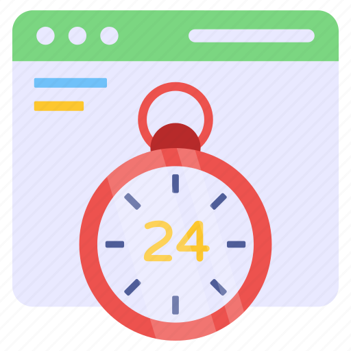24hr service, 24 hr support, round the clock, stopwatch, ticker icon - Download on Iconfinder