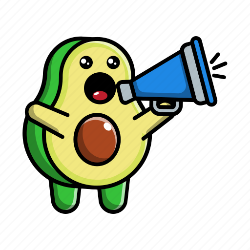 Cute, avocado, holding, megaphone, green, food, vegan icon - Download on Iconfinder
