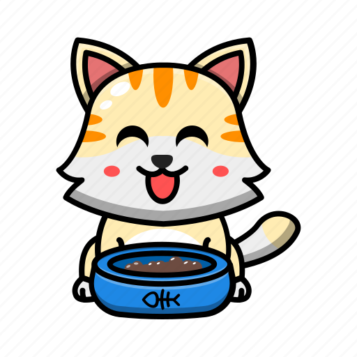 Cute, cat, eating, food, bowl, pet, animal icon - Download on Iconfinder