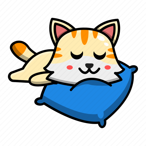 Cute, cat, pillow, sleep, pet, animal, cartoon icon - Download on Iconfinder