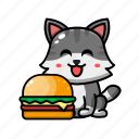cute, cate, eating, burger, pet, animal, cartoon, paw