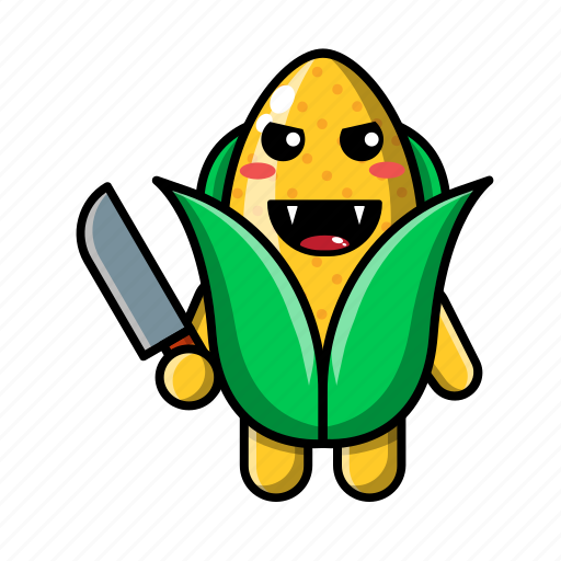Cute, corn, holding, knife, vegetable, snack, farm icon - Download on Iconfinder