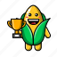 cute, corn, golden, trophy, vegetable, snack, farm, mascot 