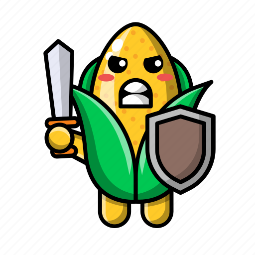 Cute, corn, sword, shield, vegetable, snack, farm icon - Download on Iconfinder