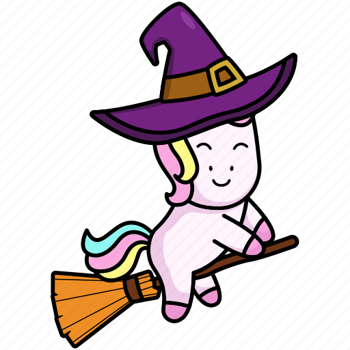 Unicorn, riding, broom, witch, halloween icon - Download on Iconfinder