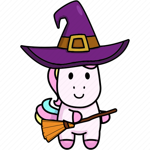Unicorn, witch, broom, cute, halloween icon - Download on Iconfinder