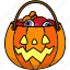 pumpkin, candy, basket, trick, treat, halloween 