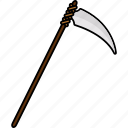 scythe, sickle, weapon, stick, halloween