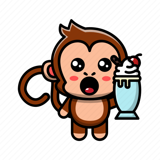 Cute, monkey, eating, ice, cream, animal, mammal icon - Download on Iconfinder