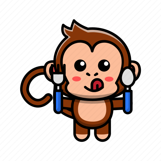 Cute, monkey, eating, cutlery, animal, mammal, wildlife icon - Download on Iconfinder
