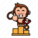 cute, monkey, medal, badge, prize, trophy, achievement