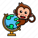 cute, monkey, holding, globe, planet, global, earth