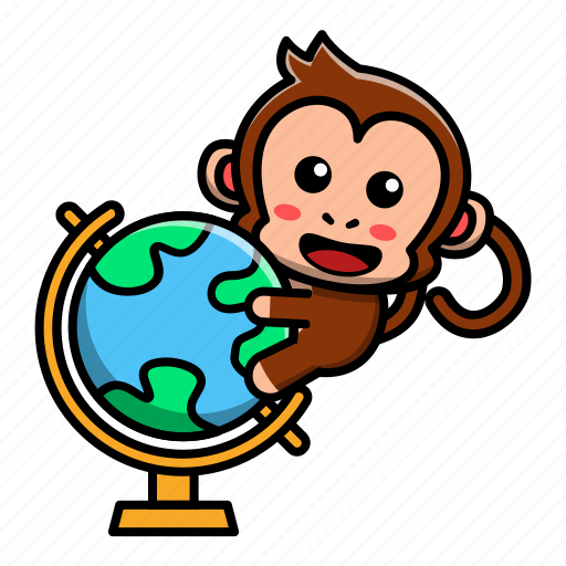 Cute, monkey, holding, globe, planet, global, earth icon - Download on Iconfinder