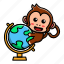 cute, monkey, holding, globe, planet, global, earth 