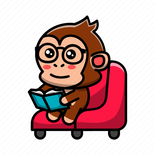 Cute, monkey, reading, book, education, school, learning icon - Download on Iconfinder