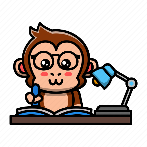 Cute, monkey, studying, table, lamp, desk, animal icon - Download on Iconfinder