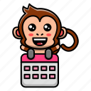 cute, monkey, calendar, schedule, event, animal