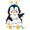 cute, penguin, christmas, animal, bird, winter, happy, character, christmas light