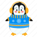 penguin, sweater, headphones, animal, wildlife, bird, winter, happy, character