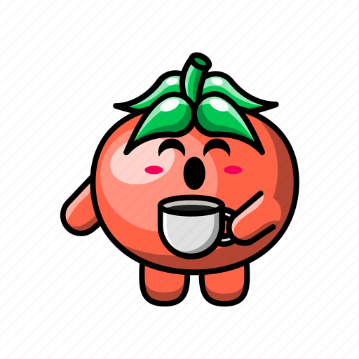 Cute, tomato, drinking, coffee, vegetable, food, plant icon - Download on Iconfinder