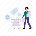 shopping, trolley, boy, discount, bags