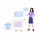 shopping, trolley, girlstanding, payment