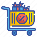 sale, trolley, shopping, discount, percentage, giftbox, cart