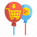shopping, discount, signaling, percentage, sales, balloon, cart